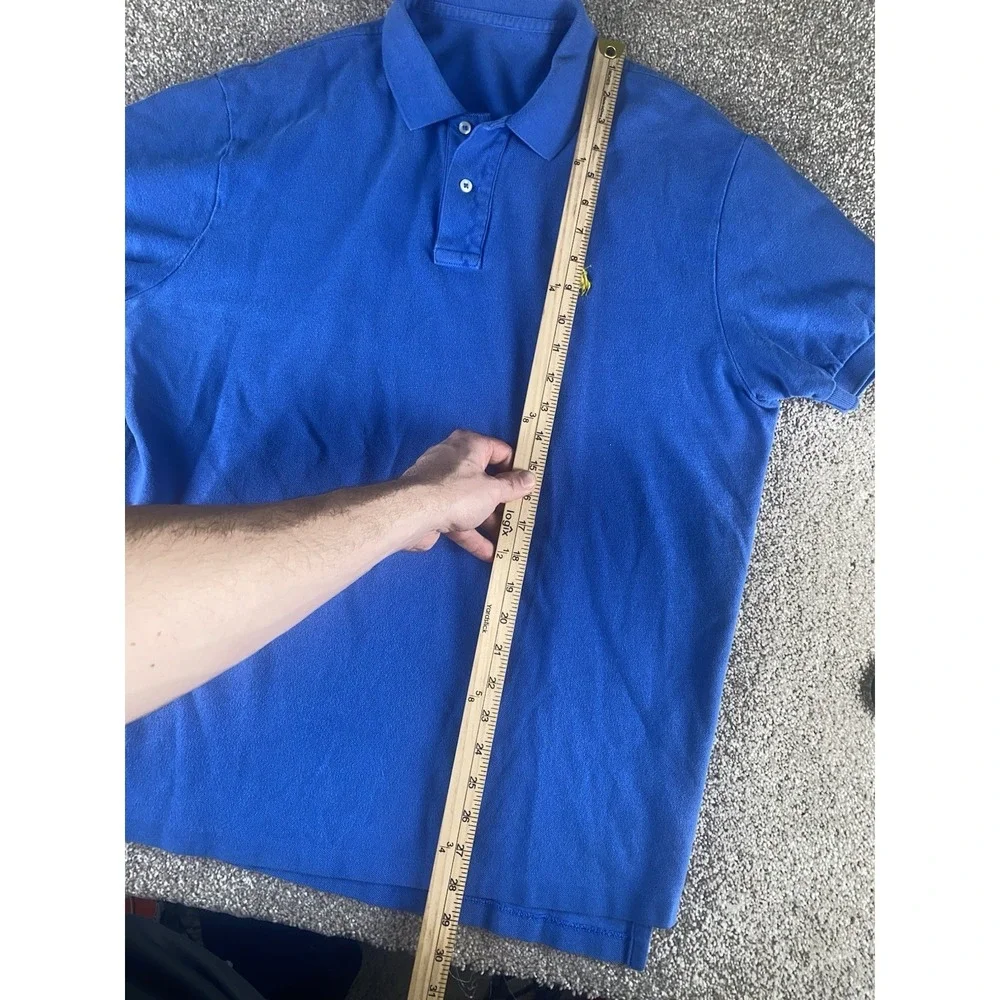 Polo Ralph Lauren Solid Blue Short Sleeve Polo Cotton Yellow Pony Mens L Read